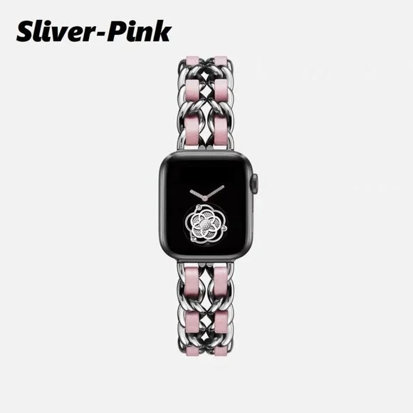 NEW Strap Chain Leather Stainless Band For Apple Watch - PB - Picture 1 of 11